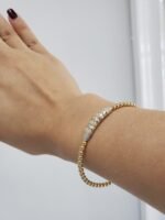 Bangle Pulsera (16 cm) Flexible Abierta Esferas (3mm) c/ Diamantes Redondos & Baguettes Diseño Art Deco Naturales - Oro Amarillo 18Kts - Image 2