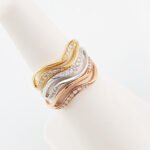 Anillo de 2 Hileras 15 Diamantes (0.10 Ct) Tres Tonos - Oro 18Kts