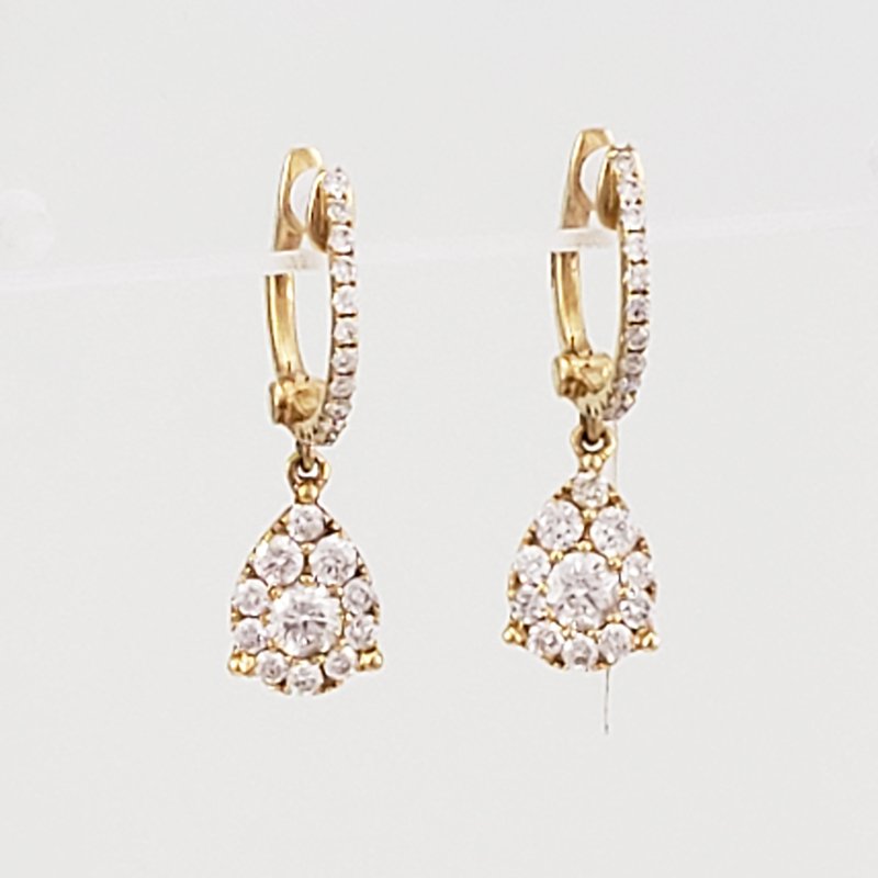 EUG916C79.jpg Zarcillos Huggies Gotas de Diamantes (0.93 Ct) - Oro Amarillo 18Kts - Image 1