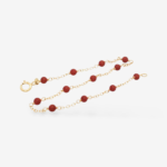 Brazalete (17.5 cm) Tejido Rolo c/ Corales Rojos (3 mm) & Cierre Spring - Oro Amarillo 14Kts