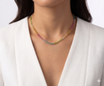 Collar Agatas Fascetadas Multicolores (3.5 mm) c/ Cierre Spring - Oro Amarillo 14Kts