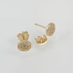 Zarcillos Post Diseñador con Zircones Pave (Ø 7.5 mm) - Oro Amarillo 14 Kts