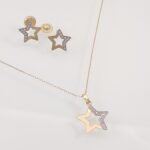 Set Zarcillos y Dije de Estrella con Cadena (40 + 5 cm) y Zircones - Oro Amarillo & Blanco 14 Kts