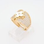 Anillo Ancho Trebol Central c/ Zircones Pave - Oro Amarillo 18Kts