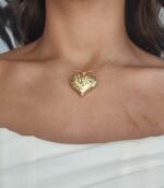 Dije (30 x 28 mm) Corazon Grande Puff Reversible Liso/Diamantado - Oro Amarillo 18Kts - Image 2