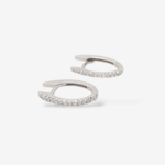Zarcillos (8 x 13 mm) Huggies Ovalados c/ Diamantes (0.25 Ct) Pave Naturales - Oro Blanco 14Kts