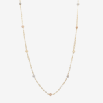 Cadena (40 cm) Cable Fina c/ Esferas (2.5 mm) & Cierre Spring - Oro Tres Tonos 14Kts