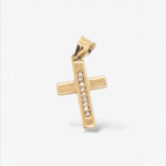 Cruz (10 x 15 mm) Pequena c/ Linea de Zircones Pave (2.75 mm) - Oro Amarillo 18Kts