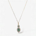 Cadena (45 cm) c/ Dije Esmeralda Marquise (0.20 Ct) c/ Halo de Diamantes Pave & Cierre Spring - Oro Amarillo 14Kts