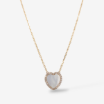 Cadena (45 cm) c/ Corazon MOP (13 x 13 mm) & Halo de Diamantes Pave (0.25 Ct)- Oro Amarillo 14Kts