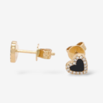 Zarcillos (6 x 5 mm) Corazones Onix c/ Diamante - Oro Amarillo 14Kts