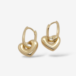 Huggies (8 x 14 mm) c/ Corazon (10 x 9 mm) Puff Pasante - Oro Amarillo 14Kts