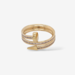 Anillo (5.5 mm) Espiral Flexible c/ Zircones Baguettes en Carril c/ Terminales Circulo & Punta - Oro Amarillo 18Kts