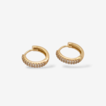 Huggies (12 mm) Tubo Rectangular (2.5 mm) Reversibles Liso & Zircones Pave - Oro Amarillo 14Kts