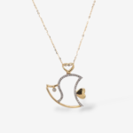 Cadena (45 cm) Fina Cable c/ Dije Pez Silueta (21 x 18 mm) c/ Diamantes Pave & Cierre Spring - Oro Amarillo 14Kts