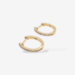 Huggies (13 mm) Finos c/ Diamantes Naturales Pave (0.20 Ct) - Oro Amarillo 14Kts