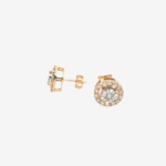 Zarcillos (1 Ct) Post Studs c/ Diamantes Naturales Centro Ilussion Halo Pave - Oro Amarillo 14Kts - Image 2
