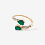 Anillo Tu & Yo c/ Gotas de Esmeralda (0.75 Ct) & Diamantes Pave (0.15 Ct) - Oro Amarillo 14Kts
