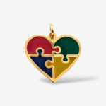 Dije (22 x 20 mm) Corazon Rompecabeza c/ Esmalte de Colores - Oro Amarillo 14Kts