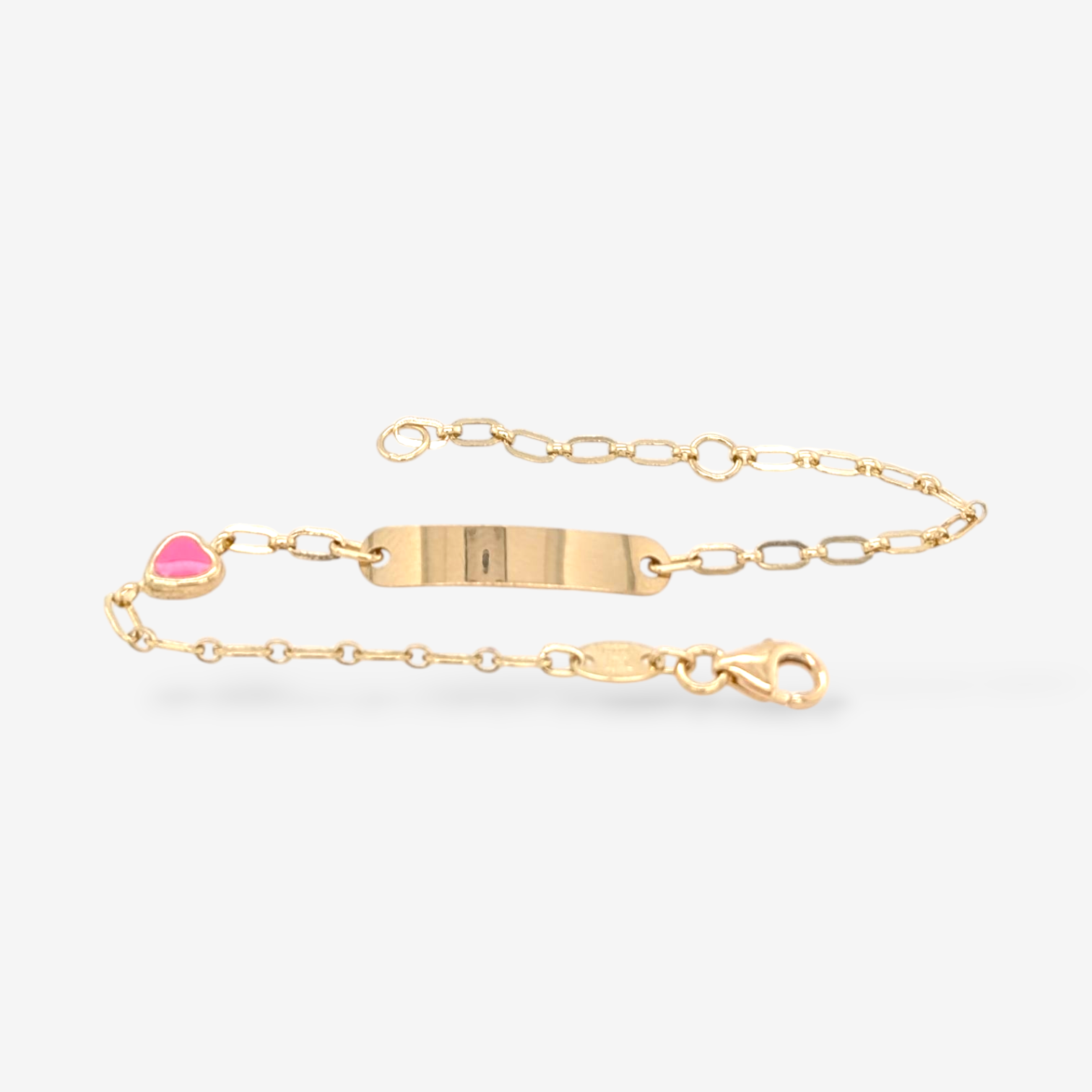 PXL_20250714_184929727.MP-20.png Brazalete (15 cm) Esclava Placa ID Tejido Mini Paperclip & Corazon c/ Esmalte Rosado - Oro Amarillo 14Kts - Image 1