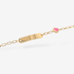 Brazalete (15 cm) Esclava Placa ID Tejido Mini Paperclip & Corazon c/ Esmalte Rosado - Oro Amarillo 14Kts - Image 2