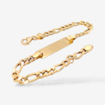 Brazalete (16.5 cm) Esclava Placa ID (3.7 mm) Tejido Figaro c/ Cierre Lobster - Oro Amarillo 14Kts