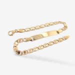 Brazalete (18.5 cm) Esclava Placa ID (3.7 mm) Tejido Tiger Eye c/ Cierre Lobster - Oro Amarillo 14Kts