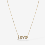 Cadena Fina (45 cm) Cable Diamantado c/ Dije "Love" c/ Diamantes Naturales Pave (0.12 Ct) - Oro Amarillo 14Kts