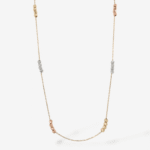 Cadena (45 cm) Fina Cable c/ Esferas Facetadas (2.5 mm) c/ Cierre Spring - Oro Tres Tonos 14Kts