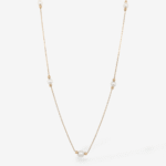 Cadena (42.5 cm) Cable Fina c/ Perlas & Esferas Mini c/ Cierre Spring - Oro Amarillo 14Kts