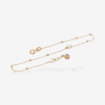 Brazalete (19.5 cm) Cadena Fina Cable c/ Esferas Mini (1.9 mm) & Perla Central (3.8 mm) - Oro Tres Tonos 14Kts