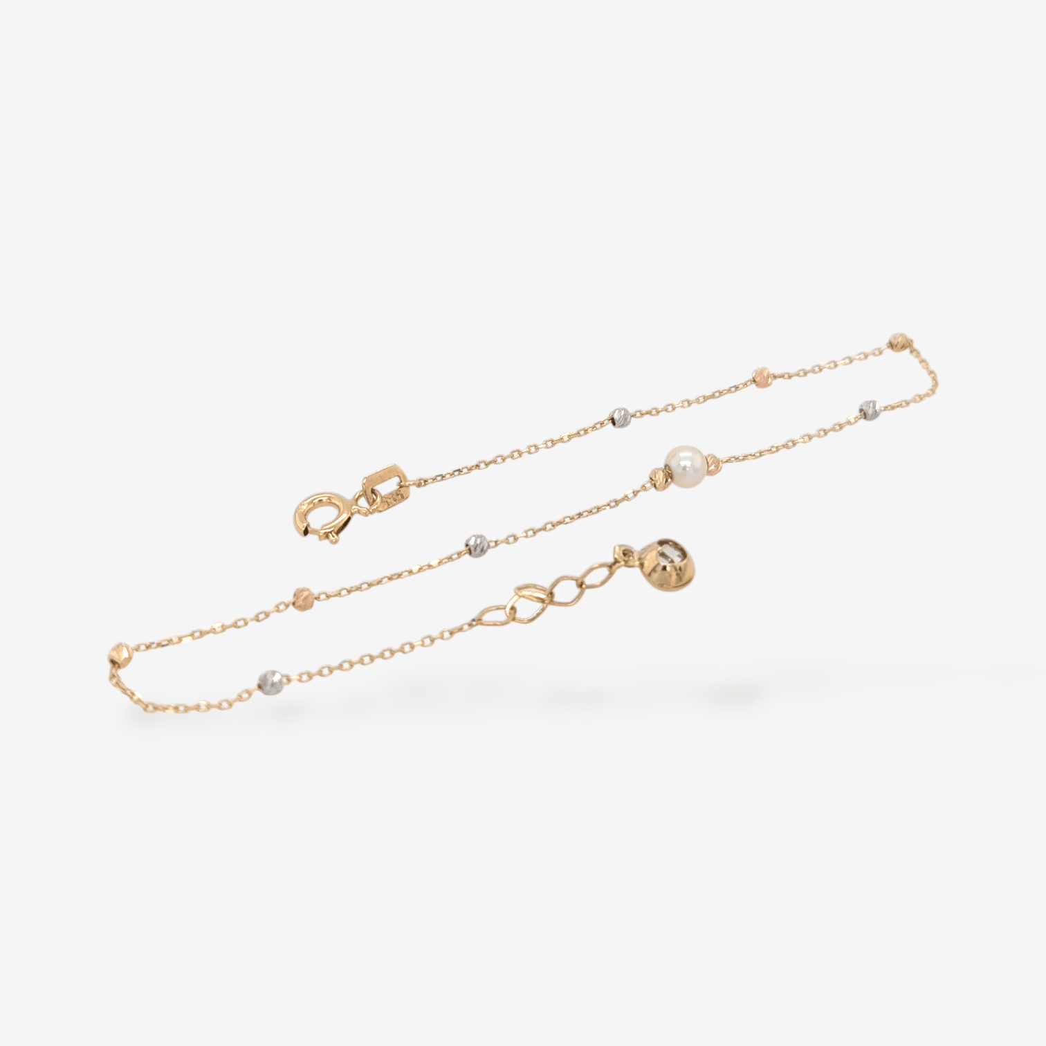PXL_20250721_190358453.MP-9.png Brazalete (19.5 cm) Cadena Fina Cable c/ Esferas Mini (1.9 mm) & Perla Central (3.8 mm) - Oro Tres Tonos 14Kts - Image 1