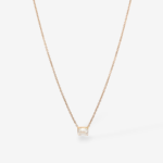 Cadena (45 cm) Fina Cable c/ Diamante Natural (0.33 Ct) Corte Esmeralda c/ Cierre Lobster - Oro Amarillo 14Kts