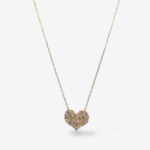 Cadena (45 cm) Fina Cable c/ Corazon Mediano & Diamante Pave (0.50 Ct) c/ Cierre Spring - Oro Amarillo 18Kts