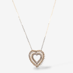 Cadena (45 cm) Fina Cable c/ Corazon Doble Silueta c/ Diamantes (0.45 Ct) Bail Fijo (19 x 20 mm) - Oro Amarillo 14Kts
