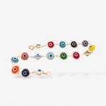 Brazalete (16.5 cm) c/ 15 Ojos Turcos Multicolor (6 mm) c/ Cierre Spring - Oro Amarillo 18Kts