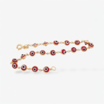 Brazalete (18.5 cm) c/ 19 Ojos Turcos Rojos (4.5 mm) c/ Cierre Spring - Oro Amarillo 18Kts