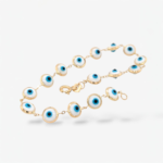 Brazalete (17.5 cm) c/ 16 Ojos Turcos Blancos (6 mm) c/ Cierre Spring - Oro Amarillo 18Kts
