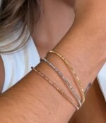 Set (#15) 3 Pulseras c/ Esferas Diamantadas (2 mm) c/ Cierre Lobster - Oro Tres Tonos 18Kts - Image 2
