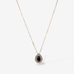 Cadena (45 cm) Fina Cable c/ Zafiro Gota (0.45 Ct) c/ Halo de Diamantes Pave (0.08 Ct)  - Oro Amarillo 14Kts