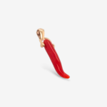 Dije (17 mm) Cuerno de la Suerte Coral Rojo Natural - Oro Amarillo 14Kts