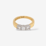 Anillo (4 mm) Cintillo c/ 3 Diamantes Naturales (0.75 Ct) & Aro Acanalado - Oro Amarillo 18Kts