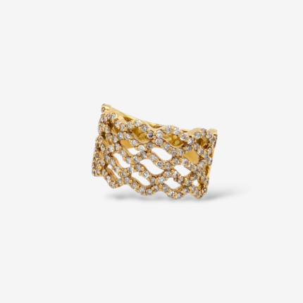 Anillo (12 mm) Trenzado Multilineal Diamantes Pave (1 Ct) - Oro Amarillo 18Kts