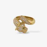Anillo (1.10 Ct) Pantera Diamantes Naturales Pave c/ Esmeralda (0.02 Ct) - Oro Amarillo 18Kts