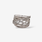 Anillo (15 mm) Multilineas Cruzados Lisos & Diamantes Pave (1 Ct) - Oro Blanco 14Kts