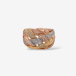 Anillo (13 mm) Entrelazados c/ Diamantes Naturales (0.47 Ct)  - Oro Tres Tonos 14Kts