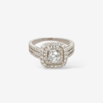 Anillo Compromiso Diamantes Doble Halo & Triple Aro (0.38 Ct) c/ Diamante Central Redondo (1 Ct) - Oro Blanco 14Kts