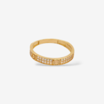 Anillo (3.30 mm) Aro Plano c/ 2 Lineas Zircones Pave & 3 Cintillos c/ Ranura Central - Oro Amarillo 18Kts