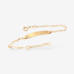 Brazalete (15 cm) Esclava Placa ID (5 x 22 mm) Tejido Figaro c/ Cierre Spring - Oro Amarillo 18Kts
