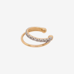 Zarcillo (13 & 11 mm) Unitario Eearcuff Doble Linea Lisa & Diamantes Pave (0.10 Ct) - Oro Amarillo 14Kts